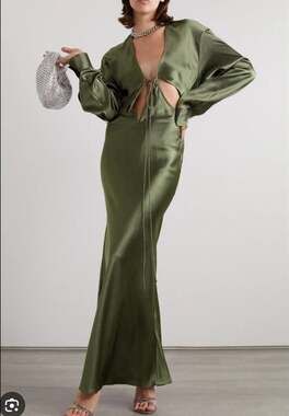 NWT Christopher Esber Triquetra Front Tie Satin Dress in Olive Green Size 6